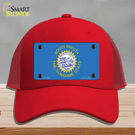 South Dakota State Flag Novelty License Plate Hat Mesh / Red