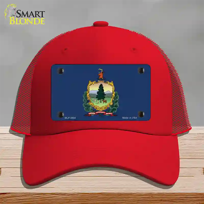 Vermont State Flag Novelty License Plate Hat Mesh / Red