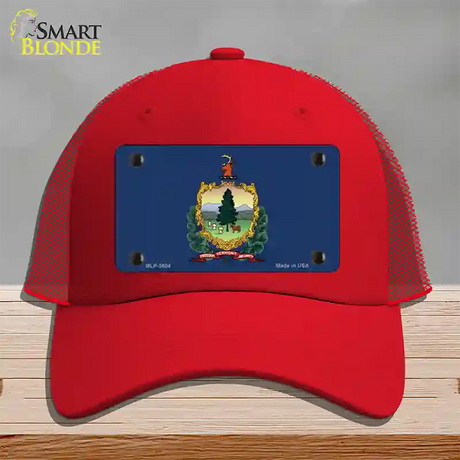 Vermont State Flag Novelty License Plate Hat Mesh / Red