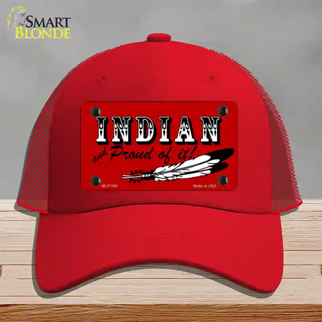 Indian And Proud Novelty License Plate Hat Mesh / Red