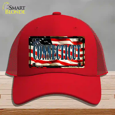 Connecticut USA Novelty License Plate Hat Mesh / Red