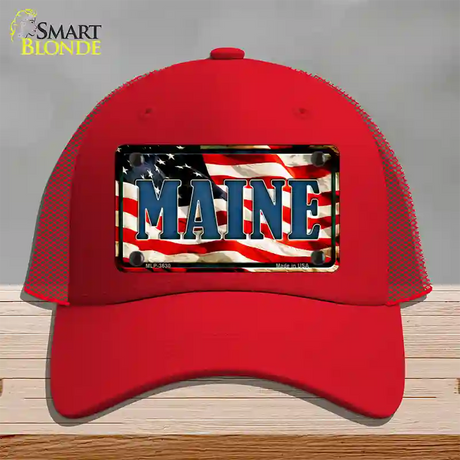 Maine USA Novelty License Plate Hat Mesh / Red