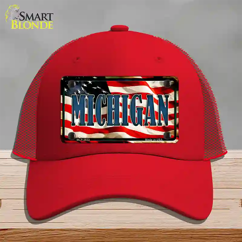 Michigan USA Novelty License Plate Hat Mesh / Red