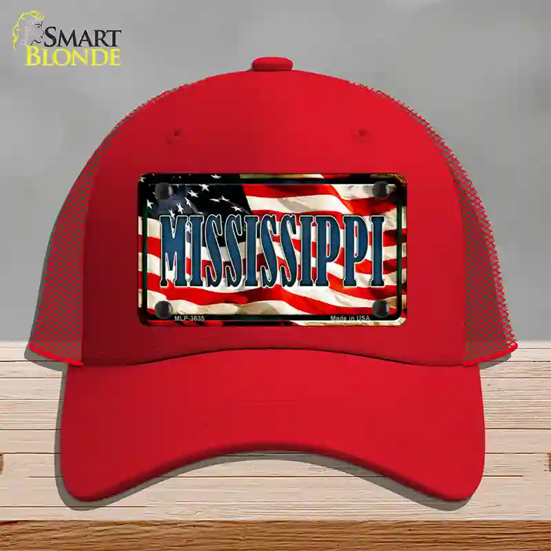 Mississippi USA Novelty License Plate Hat Mesh / Red