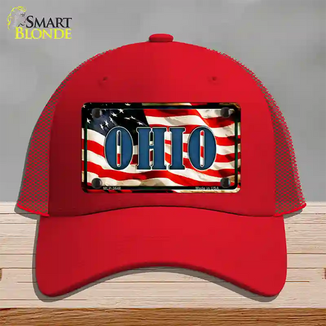 Ohio USA Novelty License Plate Hat Mesh / Red