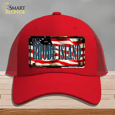 Rhode Island USA Novelty License Plate Hat Mesh / Red