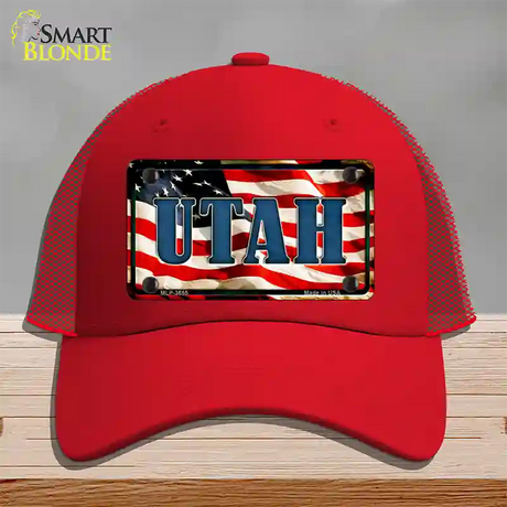 Utah USA Novelty License Plate Hat Mesh / Red