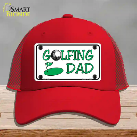 Golfing Dad Novelty License Plate Hat Mesh / Red