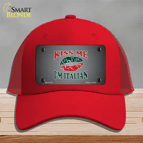 Kiss Me Im Italian Novelty License Plate Hat Mesh / Red