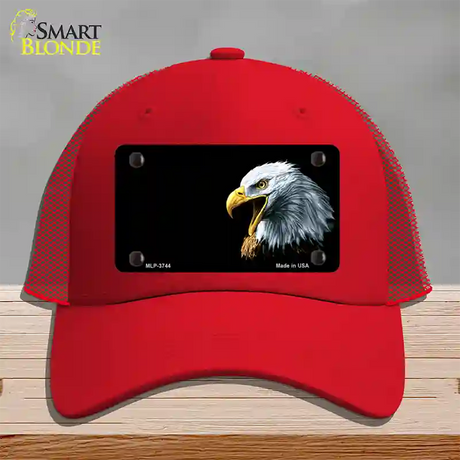 Bald Eagle Offset Novelty License Plate Hat Mesh / Red