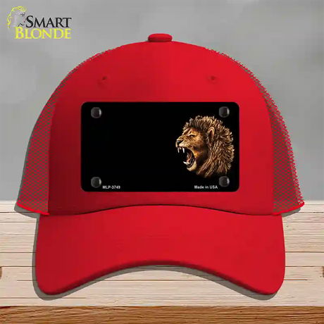 Lion Head Offset Novelty License Plate Hat Mesh / Red