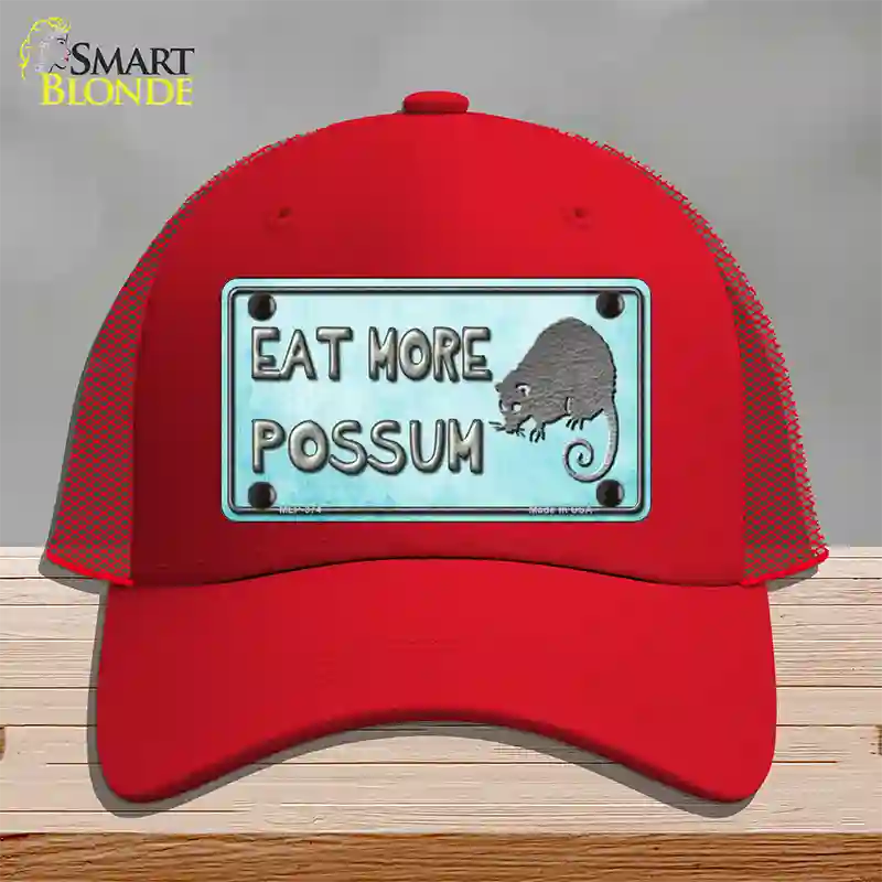 Eat More Possum Novelty License Plate Hat Mesh / Red