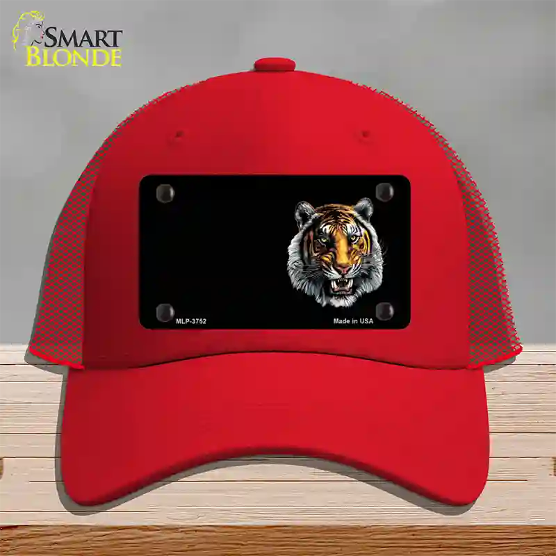 Tiger Offset Novelty License Plate Hat Mesh / Red