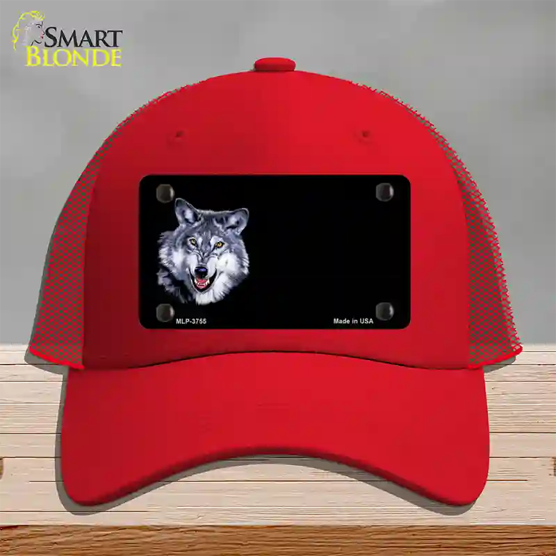 Wolf Offset Novelty License Plate Hat Mesh / Red