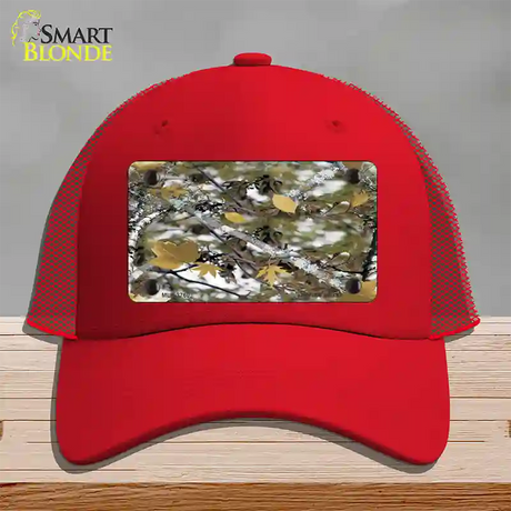 Real Leaf Camouflage Novelty License Plate Hat Mesh / Red