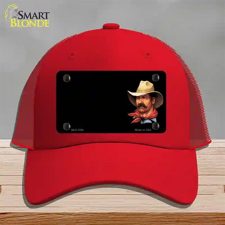 Cowboy Offset Novelty License Plate Hat Mesh / Red