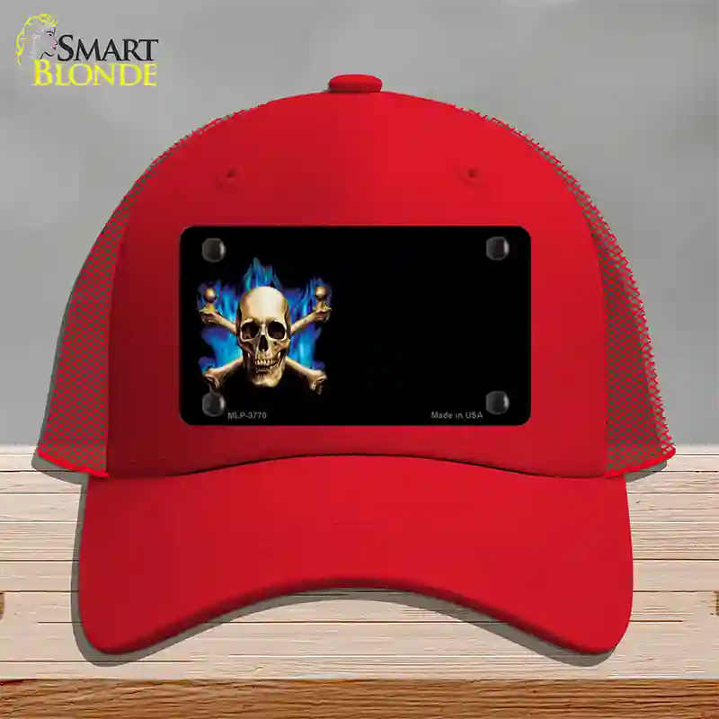 Skull Offset Novelty License Plate Hat Mesh / Red