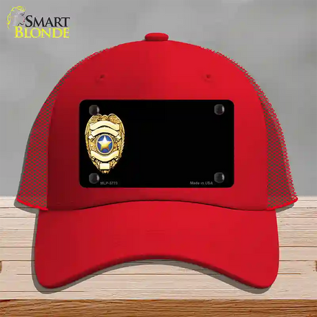 Police Badge Offset Novelty License Plate Hat Mesh / Red