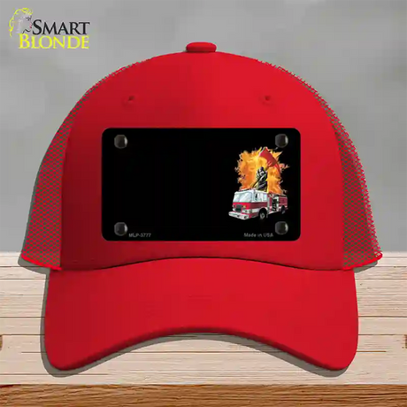 Fire Engine Flames Flaming Ax Offset Novelty License Plate Hat Mesh / Red