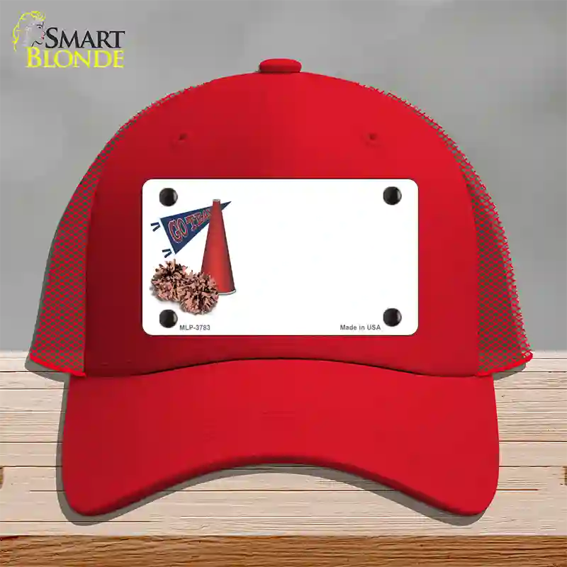 Pom And Cheer Offset Novelty License Plate Hat Mesh / Red