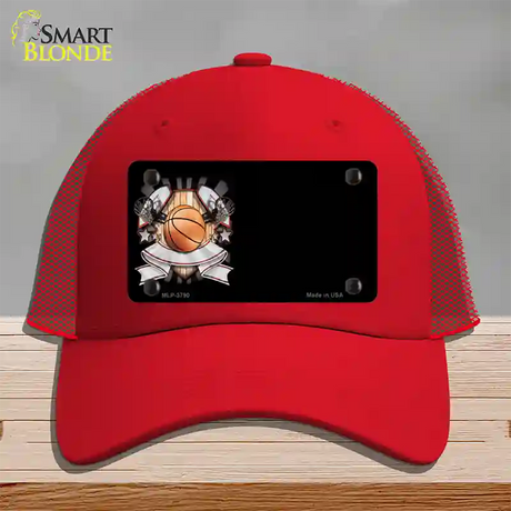 Basketball Banner Offset Novelty License Plate Hat Mesh / Red