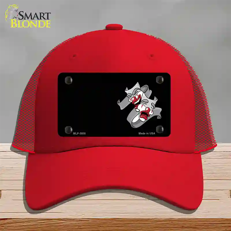 Theater Drama Offset Novelty License Plate Hat Mesh / Red