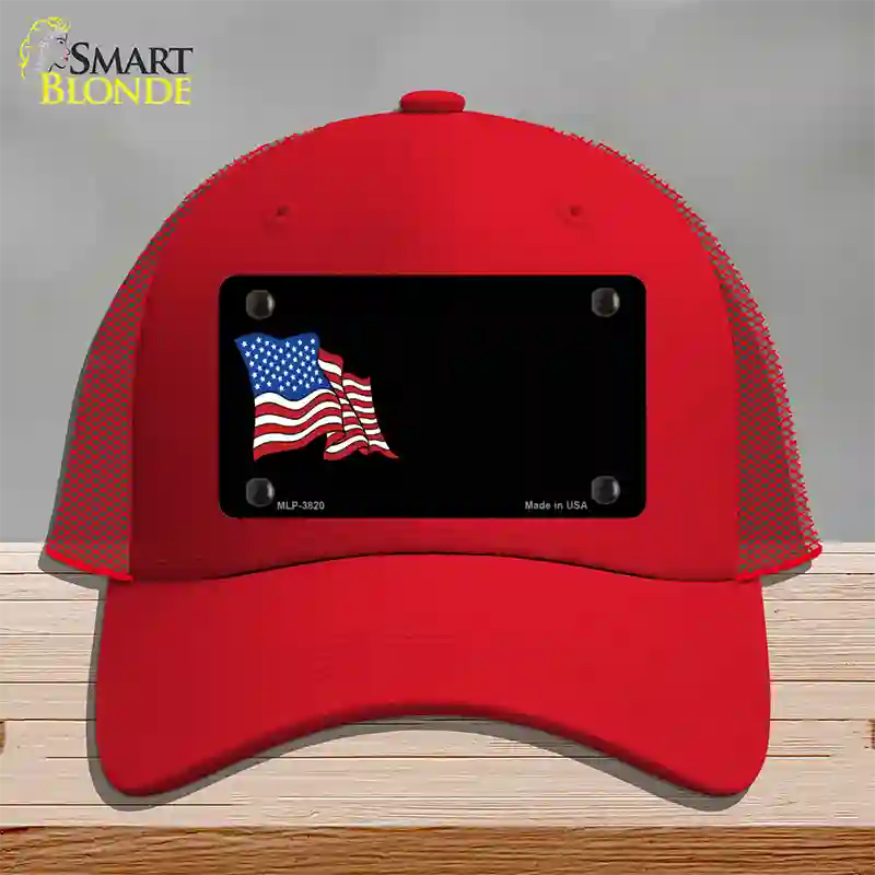 American Flag Offset Novelty License Plate Hat Mesh / Red