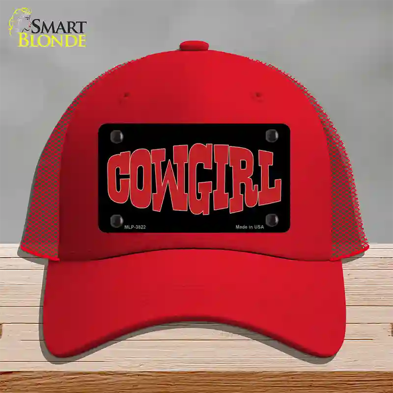 Cowgirl Red Novelty License Plate Hat Mesh / Red