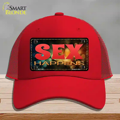 Sex Happens Novelty License Plate Hat Mesh / Red