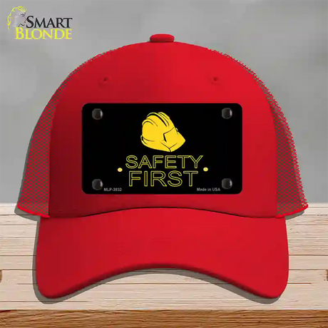 Safety First Novelty License Plate Hat Mesh / Red