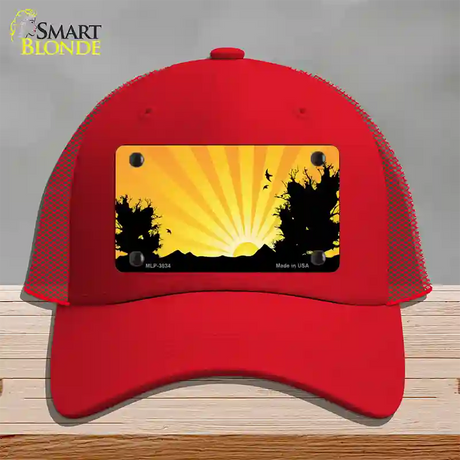 Southwest Orange Sunset Novelty License Plate Hat Mesh / Red