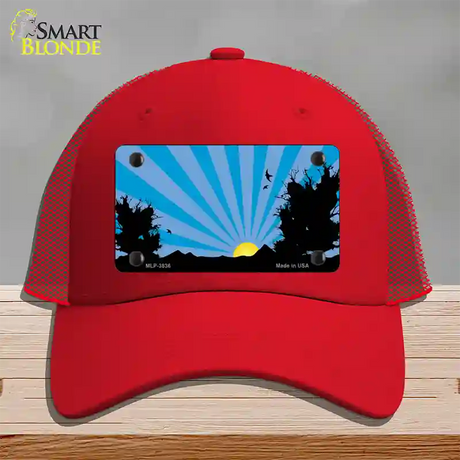 Southwest Blue Sunset Novelty License Plate Hat Mesh / Red