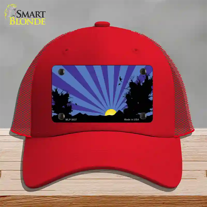 Southwest Purple Sunset Novelty License Plate Hat Mesh / Red