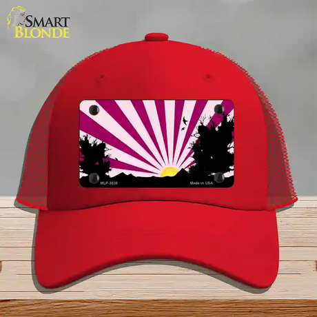 Southwest Pink Sunset Novelty License Plate Hat Mesh / Red