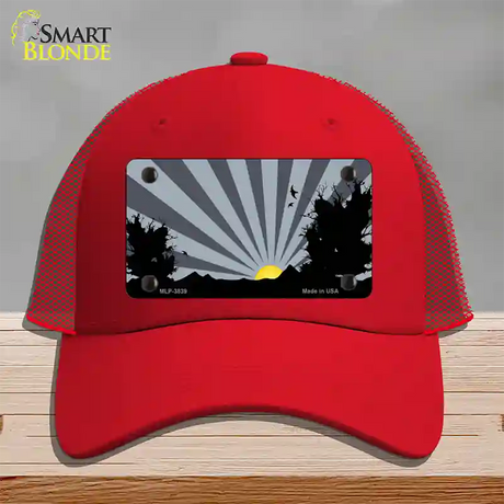 Southwest Gray Sunset Novelty License Plate Hat Mesh / Red