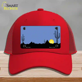 Southwest Cactus Sunrise Blue Novelty License Plate Hat Mesh / Red