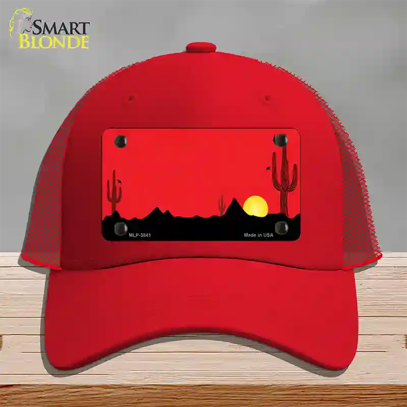 Southwest Cactus Sunrise Red Novelty License Plate Hat Mesh / Red