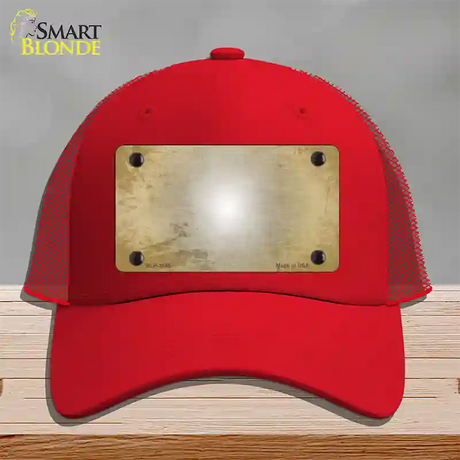 Gold White Fade Scratched Novelty License Plate Hat Mesh / Red