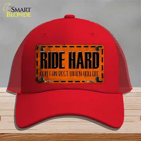 Ride Hard Novelty License Plate Hat Mesh / Red