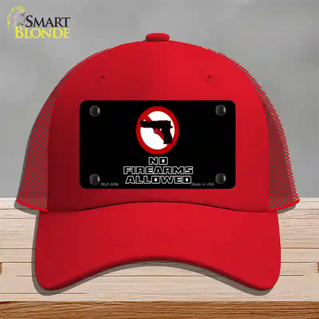 No Firearms Allowed Novelty License Plate Hat Mesh / Red