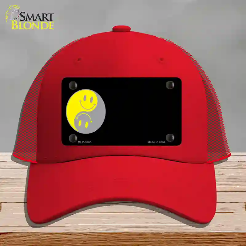 Yin Yang Smiley Offset Novelty License Plate Hat Mesh / Red