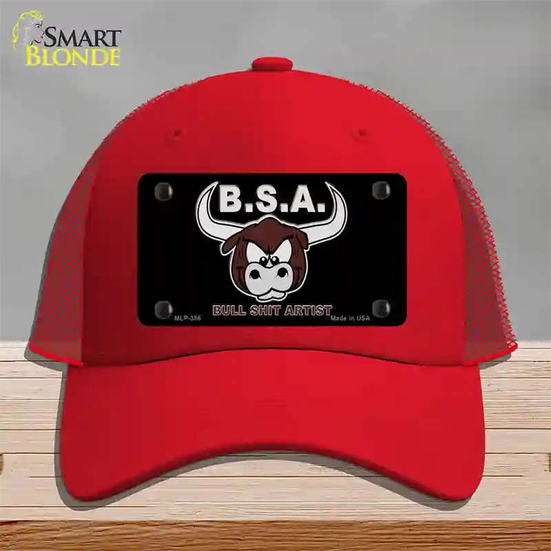 Bull Shit Artist Novelty License Plate Hat Mesh / Red