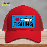 I Love Fishing Novelty License Plate Hat Mesh / Red