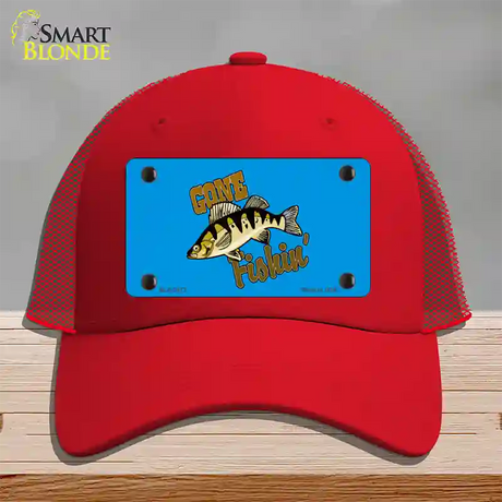 Gone Fishin Novelty License Plate Hat Mesh / Red