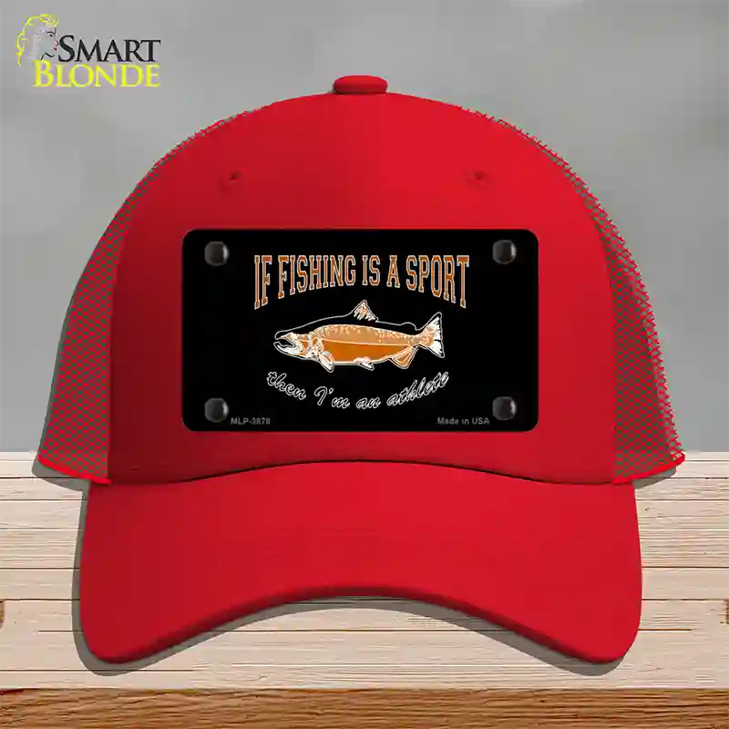 If Fishing Is A Sport Novelty License Plate Hat Mesh / Red