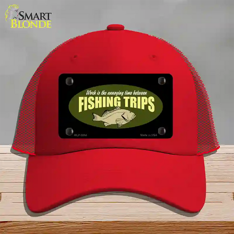 Fishing Trips Novelty License Plate Hat Mesh / Red