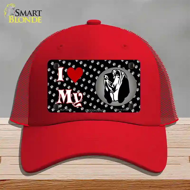 I Love My Bloodhound Novelty License Plate Hat Mesh / Red