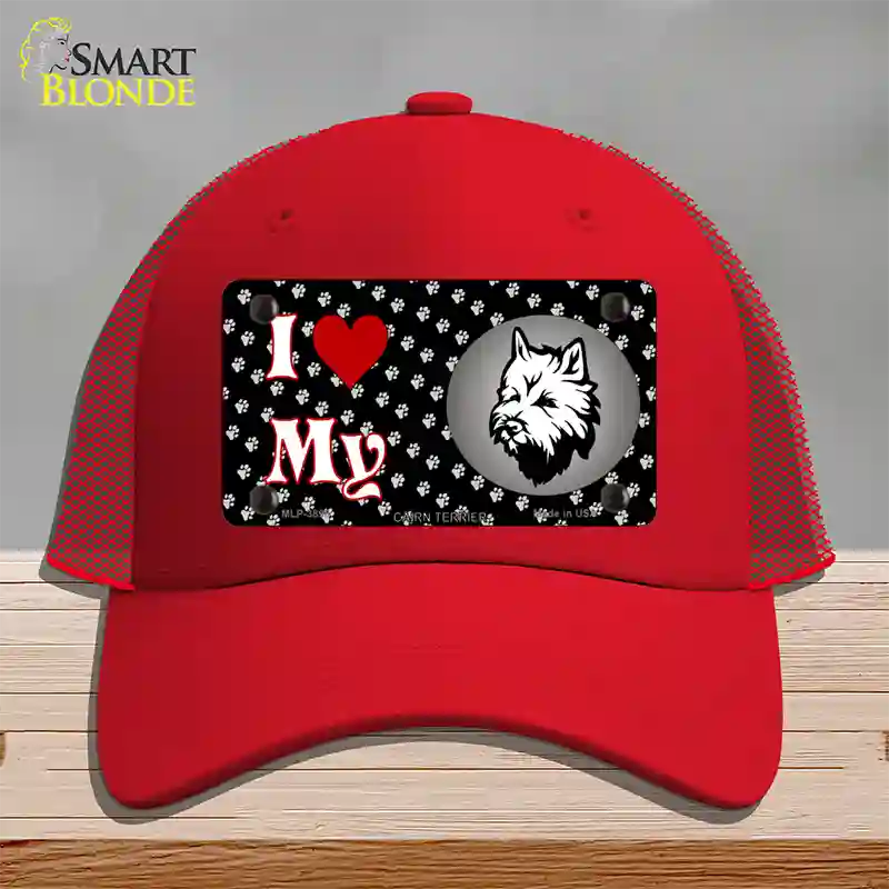 I Love My Cairn Terrier Novelty License Plate Hat Mesh / Red