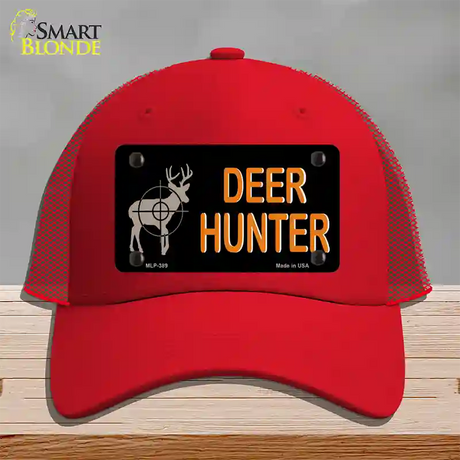 Deer Hunter Novelty License Plate Hat Mesh / Red