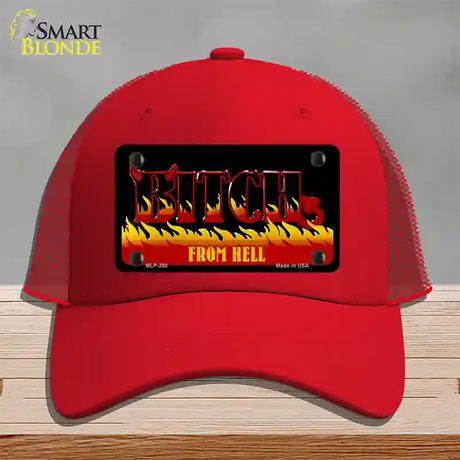 Bitch From Hell Flames Novelty License Plate Hat Mesh / Red